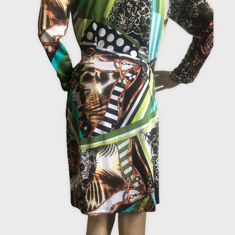 COLORFUL LONG SLEEVE MULTI-PATTERNED DRESS - Picture 6 of 9
